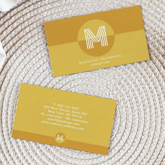 Retro Mustard Yellow Geometric Modern Monogram Visitenkarte