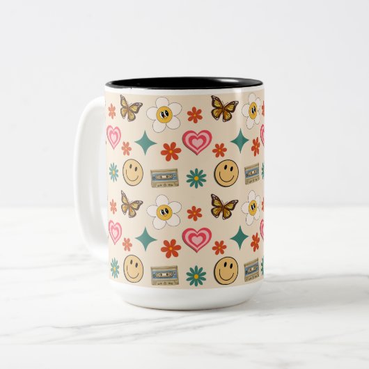 Retro-Muster 01 Zweifarbige Tasse (Vorderseite Links)