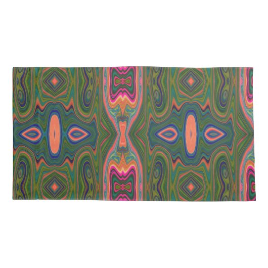 Retro-Muster Abstrakt Blau, Grün und Orange Kissenbezug (Rückseite-Links)