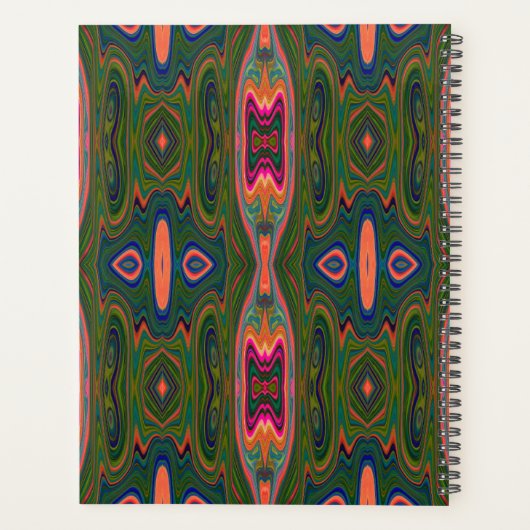 Retro-Muster Abstrakt Blau, Grün und Orange Planer (Rückseite)