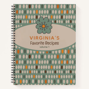 Retro Muster Aquamarine Blume Rezept Notebook Notizblock