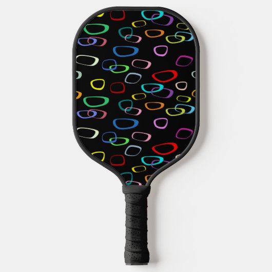 Retro-Muster auf schwarz Pickleball Schläger (Vorderseite)