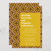 Retro Muster Bold Typografy Yellow Wedding Einladung (Vorne/Hinten)