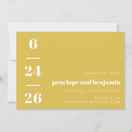 Retro Muster Bold Typografy Yellow Wedding Save The Date (Vorderseite)