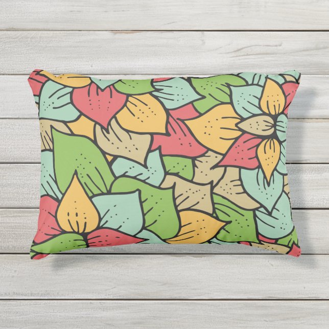 Retro Muster botanisches Blattgrün niedlich Kissen Für Draußen (Vorderseite)