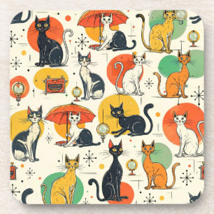 Retro-Muster der mittelalterlichen Atomzeit-Katzen Getränkeuntersetzer