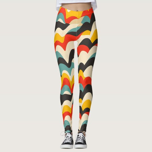 Retro-Muster der Wave-Farbe Leggings (Vorderseite)