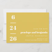 Retro-Muster fett typografisch Gelb Hochzeit Save The Date (Vorderseite)