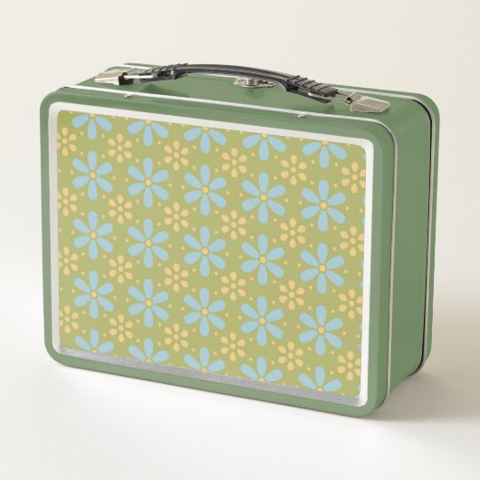 Retro-Muster für Abstrakte Blüten und Gelbe Blumen Metall Brotdose (Rückseite)