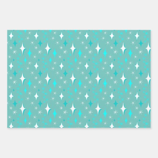 Retro-Muster für Aquamarine und weiße Sterne Geschenkpapier Set (Vorderseite)