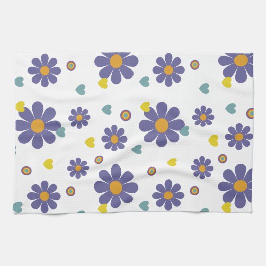 Retro-Muster für Power der Lila Blume der 1970er J Geschirrtuch (Horizontal)