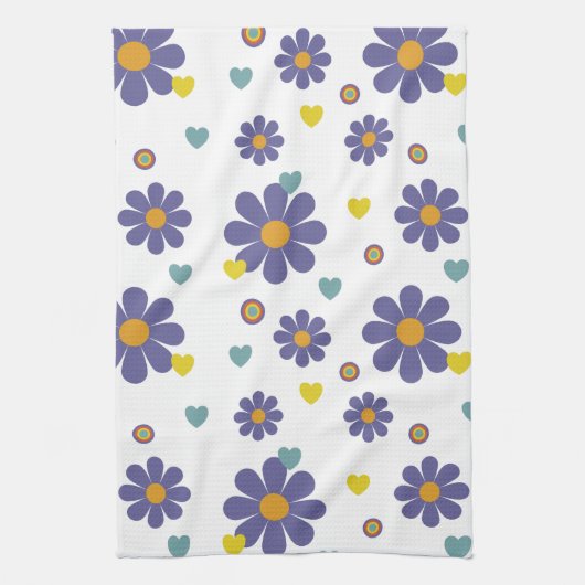 Retro-Muster für Power der Lila Blume der 1970er J Geschirrtuch (Vertikal)