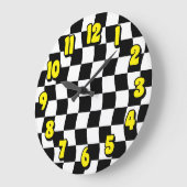 Retro-Muster für Schwarz-weißes Schachbrett Große Wanduhr (Winkel)