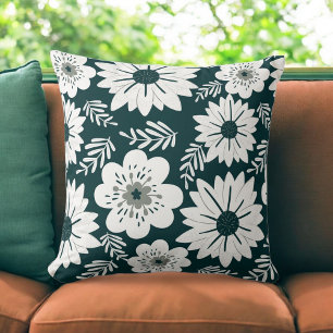 Retro-Muster für Vintage Schwarz-Weiß-Blume Kissen