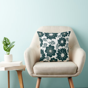 Retro-Muster für Vintage Schwarz-Weiß-Blume Kissen