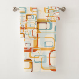 Retro-Muster für Vintagen 70er in Orangenblau Badhandtuch Set