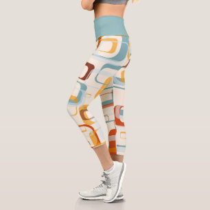 Retro-Muster für Vintagen 70er in Orangenblau Capri Leggings
