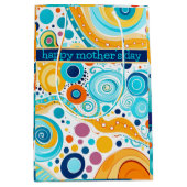 Retro Muster Gold Blue Aqua Orange Lila Mittlere Geschenktüte (Vorderseite)