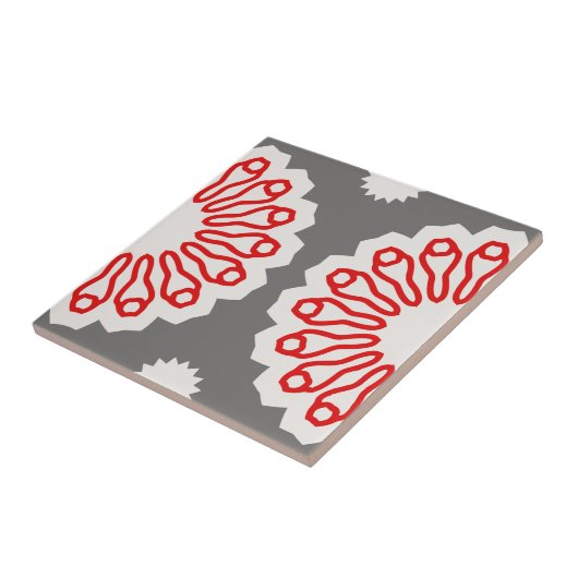 Retro-Muster, grau, rot und weiß, ethnisch geometr Fliese (Seite)