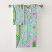 Retro-Muster in Abstrakt rosa, Limettengrün und Aq Badhandtuch Set (Insitu)