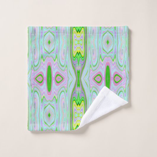 Retro-Muster in Abstrakt rosa, Limettengrün und Aq Badhandtuch Set (Waschlappen)