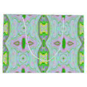 Retro-Muster in Abstrakt rosa, Limettengrün und Aq Große Geschenktüte (Rückseite)