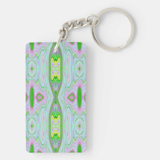 Retro-Muster in Abstrakt rosa, Limettengrün und Aq Schlüsselanhänger (Rückseite)