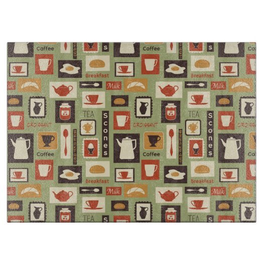 Retro-Muster mit Geschirr zum Frühstück Schneidebrett (Vorderseite)