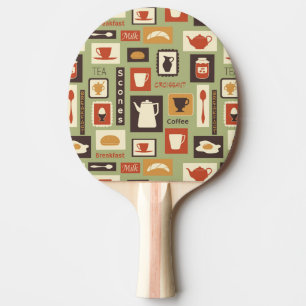 Retro-Muster mit Geschirr zum Frühstück Tischtennis Schläger