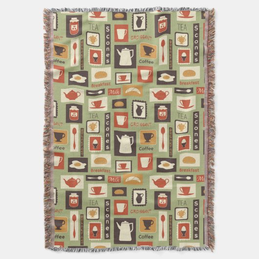 Retro Muster mit Küchen-Geschirr zum Frühstück Decke (Vorderseite Vertikal)