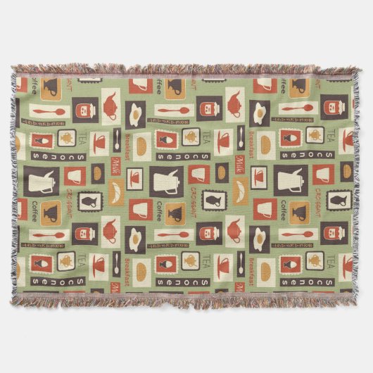 Retro Muster mit Küchen-Geschirr zum Frühstück Decke (Vorderseite)