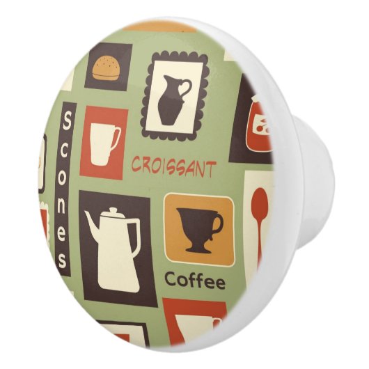 Retro Muster mit Küchen-Geschirr zum Frühstück Keramikknauf (Rechts)