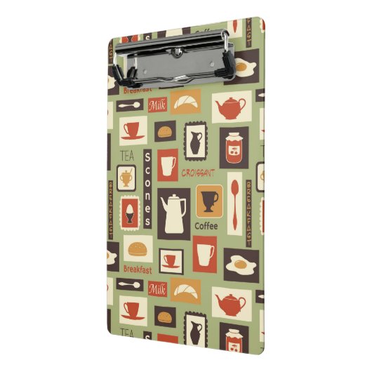 Retro Muster mit Küchen-Geschirr zum Frühstück Mini Klemmbrett (Gewinkelt2)