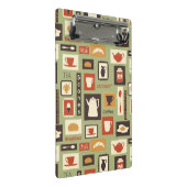 Retro Muster mit Küchen-Geschirr zum Frühstück Mini Klemmbrett (Schrägansicht)