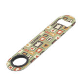 Retro Muster mit Küchen-Geschirr zum Frühstück Speedflaschenöffner (Vorderseite Schrägansicht)