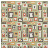 Retro Muster mit Küchen-Geschirr zum Frühstück Stoff (Muster)