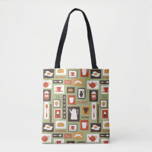 Retro Muster mit Küchen-Geschirr zum Frühstück Tasche