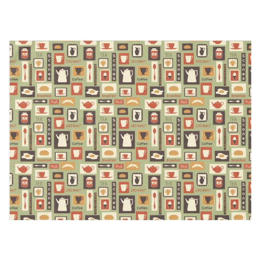 Retro Muster mit Küchen-Geschirr zum Frühstück Tischdecke (Vorderseite (Horizontal))