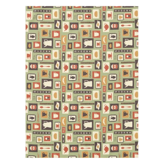 Retro Muster mit Küchen-Geschirr zum Frühstück Tischdecke (Vorderseite)