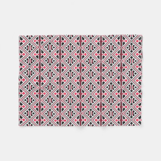 Retro-Muster mit rotem und schwarzem Kreuzstich Fleecedecke (Vorderseite (Horizontal))
