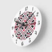 Retro-Muster mit rotem und schwarzem Kreuzstich Runde Wanduhr (Winkel)