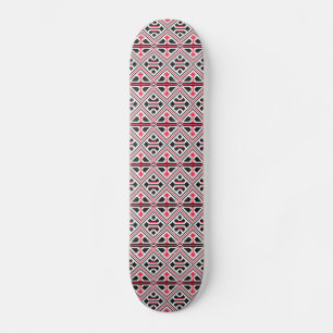Retro-Muster mit rotem und schwarzem Kreuzstich Skateboard