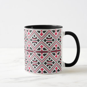 Retro-Muster mit rotem und schwarzem Kreuzstich Tasse