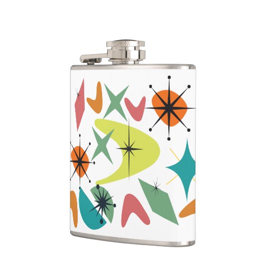 Retro-Muster Mitte des Jahrhunderts Vinyl Wrapped  Flachmann (Links)