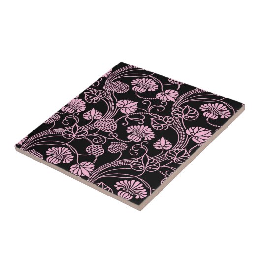 Retro-Muster rosa auf schwarz Fliese (Seite)