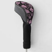 Retro-Muster rosa auf schwarz Golf Headcover (angewinkelt)