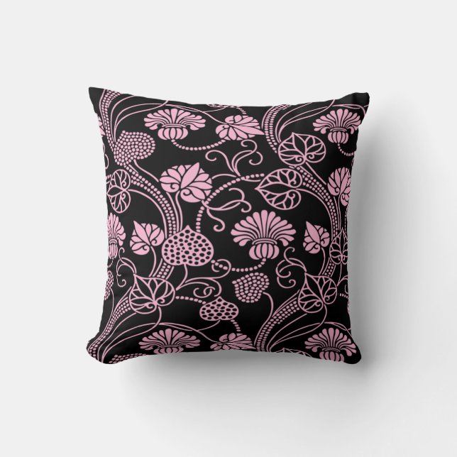 Retro-Muster rosa auf schwarz Kissen (Vorderseite)