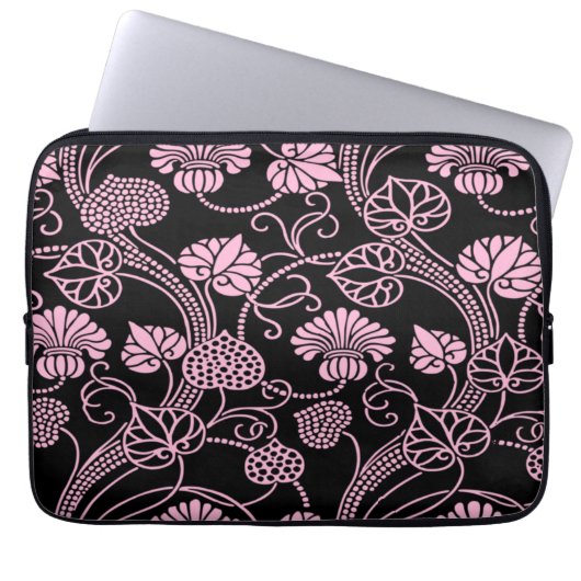 Retro-Muster rosa auf schwarz Laptopschutzhülle (Vorderseite)