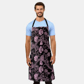 Retro-Muster rosa auf schwarz Schürze (Getragen)
