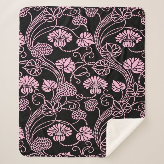 Retro-Muster rosa auf schwarz Sherpadecke (Vorderseite)